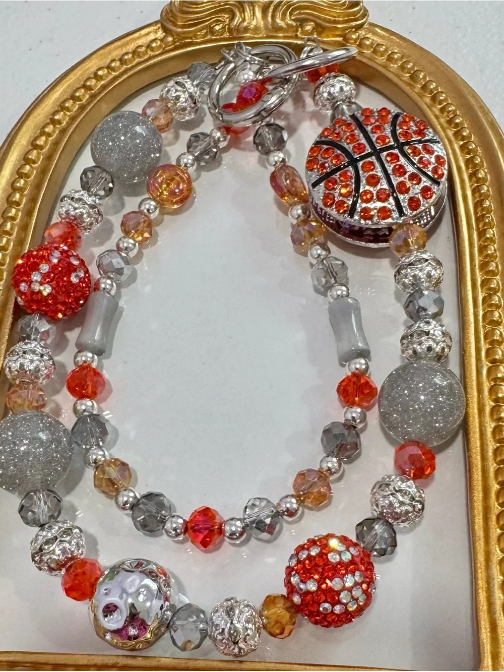 New Sparkling Orange & Silver Basketball Charm Phone Chain